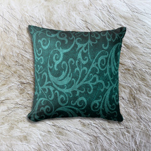 Teal Faux Embossed Swirl Leather Cushion