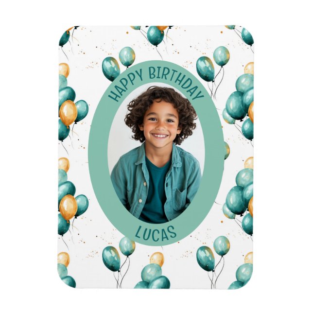 Teal Faux Gold Balloons Pattern Photo Magnet (Vertical)