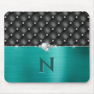 Teal Faux Metal Glam Upholstery and Monogram Mouse Pad