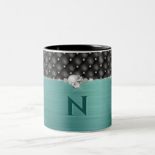 Teal Faux Metal Glam Upholstery and Monogram Two-Tone Coffee Mug