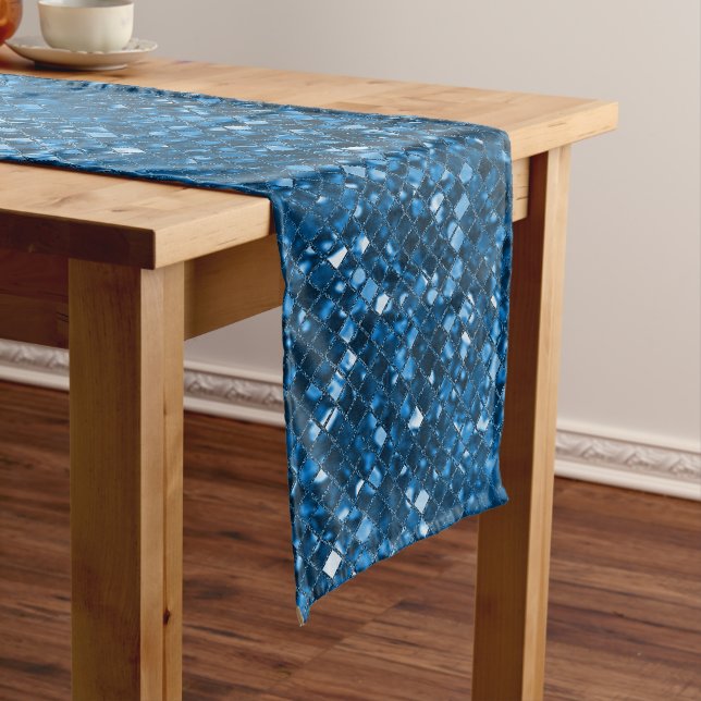 Teal Faux Mosaic Glass Medium Table Runner (In Situ)