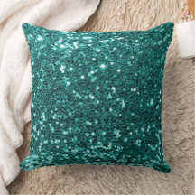 Teal Faux Sequin Glitter Throw Pillow