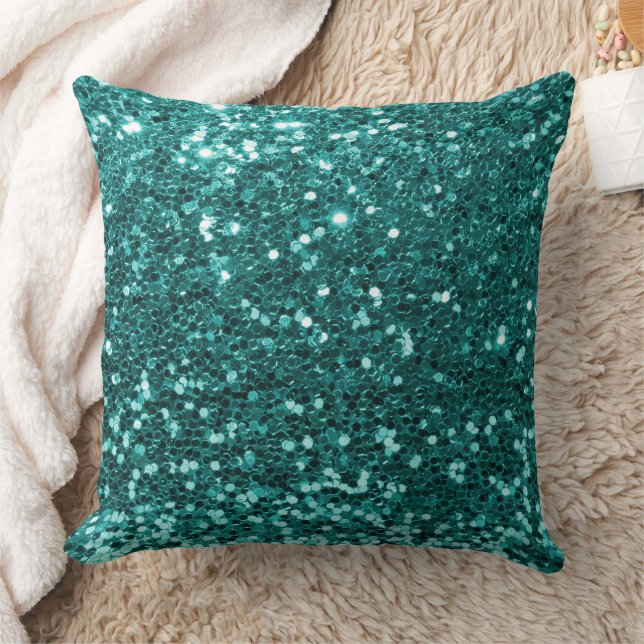 Teal Faux Sequin Glitter Throw Pillow (Blanket)