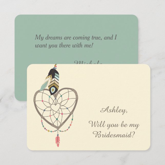Teal Feather Dreamcatcher Bridesmaid Invitation (Front/Back)