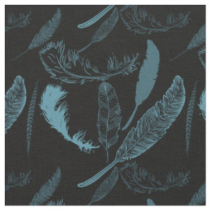 Teal Feathers Fabric