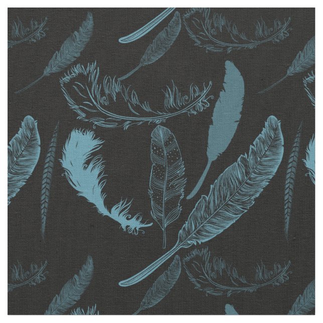 Teal Feathers Fabric (Close Up)