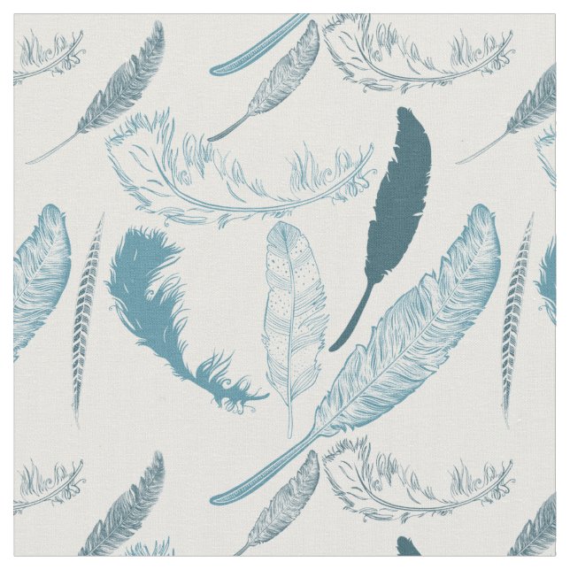 Teal Feathers Fabric (Close Up)