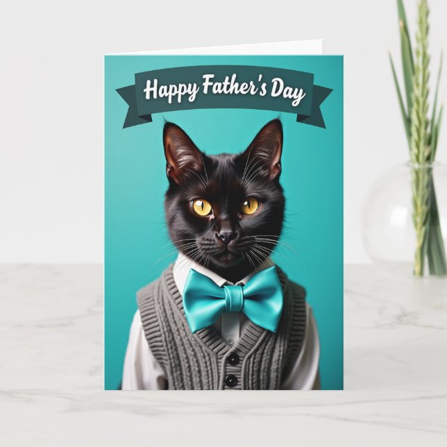 Teal Feline Fathers Day Card (Front)