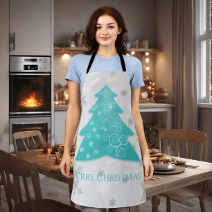 Teal Festive Christmas Tree Apron