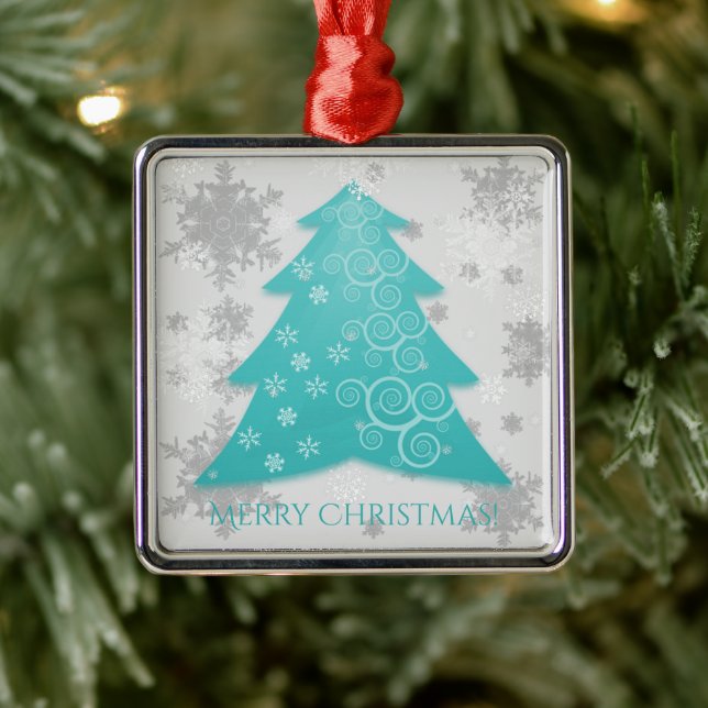 Teal Festive Christmas Tree Ceramic Ornament (Tree)