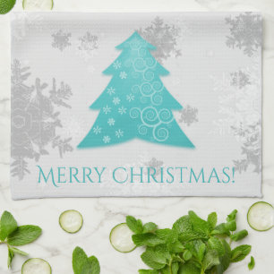 Teal Festive Christmas Tree Kitchen Towel