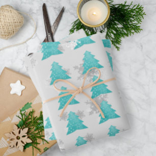Teal Festive Christmas Tree Wrapping Paper