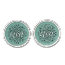 Teal Filagree Personalised Initial Cufflinks
