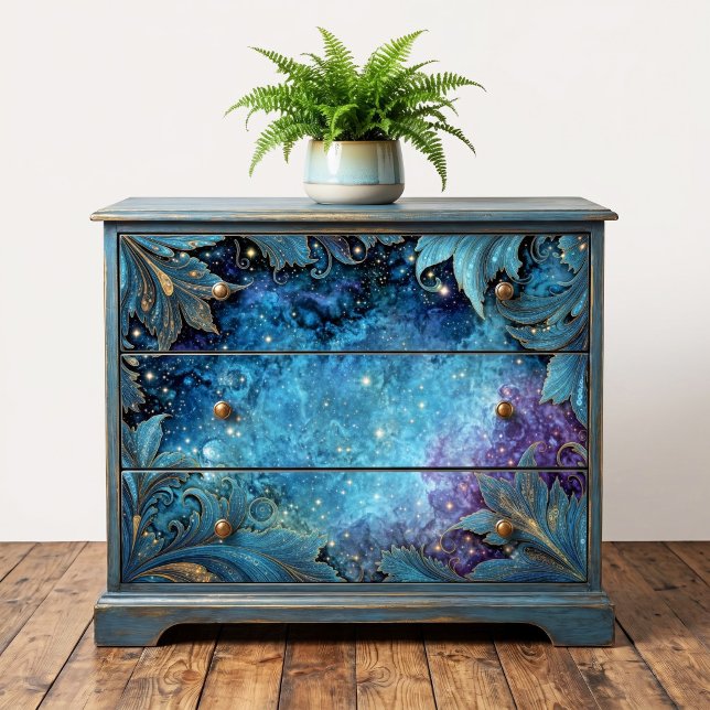Teal Filigree Celestial Nebula Stardust Tissue Paper (Creator Uploaded)
