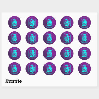 Teal Fingerprint on Purple Classic Round Sticker