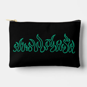 Teal Fire Flames Blaze Outline Accessory Pouch