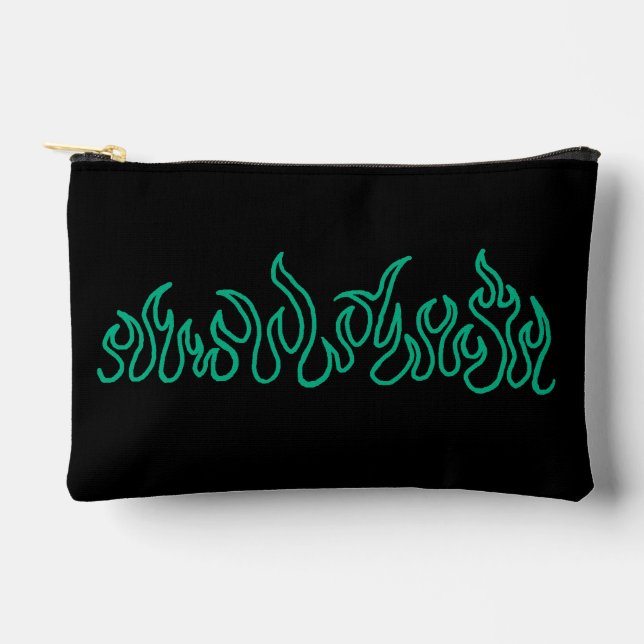 Teal Fire Flames Blaze Outline Accessory Pouch (Front)