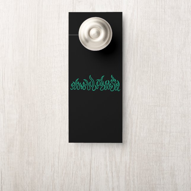 Teal Fire Flames Blaze Outline Door Hanger (On Knob)