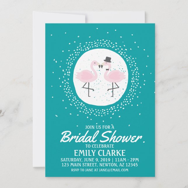 Teal Flamingo Bride & Groom Invitation (any event) (Front)