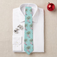 Teal Flamingo In Santa Hat with Palm Tree & Lights