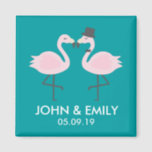 Teal Flamingo Wedding Bride & Groom Pair Magnet<br><div class="desc">Add your own text and customise the background colour to match your theme.  Fun bride and groom flamingo make a great engagement party or wedding shower theme.</div>