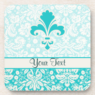 Teal Fleur de lis Coaster