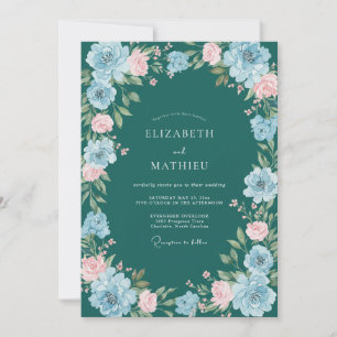 Teal Floral Arch Flourish Wedding Invitation