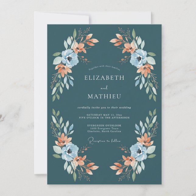 Teal Floral Arch Wedding Invitation (Front)