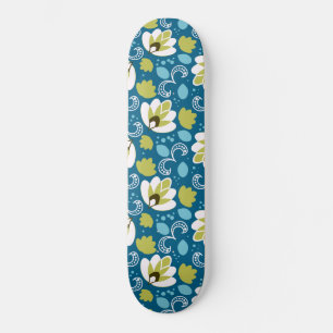 Teal Floral Art Paisley Gardener Green Leaves Skateboard