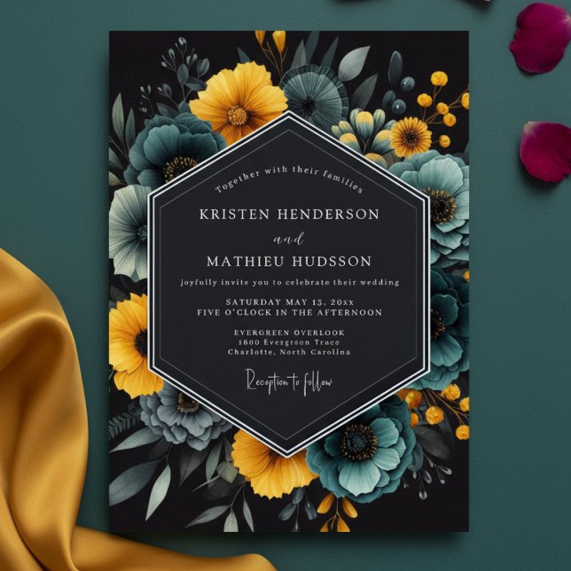 Teal Floral Artistry Wedding Invitation (Creator Uploaded)