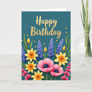 Teal Floral Birthday Script Card