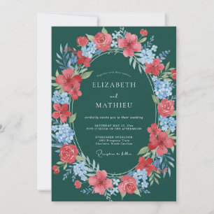 Teal Floral Blossom Wedding Invitation