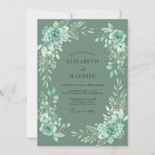 Teal Floral Botanical Elegance Wedding Invitation