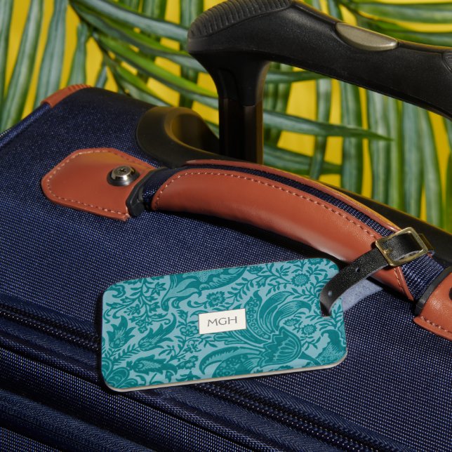 Teal Floral Botanical Monogram Luggage Tag (Front Insitu 3)