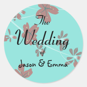 Teal & Floral Branches Classic Round Sticker