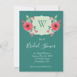 Teal Floral Bridal Shower Invitation