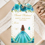 Teal Floral Brown Hair Princess Sweet Sixteen Gift Tags<br><div class="desc">This elegant and glamourous sweet sixteen birthday gift tag can be personalised with a name. The design features a beautiful princess with brown red hair and fair skin in a teal blue ball gown. The text combines handwritten script and modern sans serif fonts for a classy and sophisticated look. The...</div>