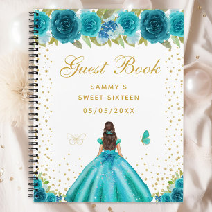 Teal Floral Brunette Hair Princess Sweet Sixteen Notebook