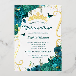 Teal Floral Butterfly Elegant Quinceanera