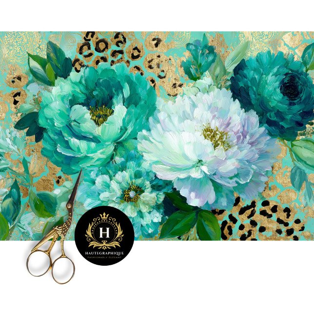 Teal Floral Cheetah Print Decoupage Tissue Paper (Creator Uploaded)