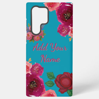 Teal Floral Custom Name Samsung Galaxy Case