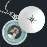 Teal Floral Custom Photo Wedding Keepsake Locket Necklace<br><div class="desc">Personalised photo locket with floral teal background and chain link detail around your image. Personalise with your own photo and text to make a special gift or keepsake to remember a special occasion like a Wedding,  Engagement or Anniversary.</div>