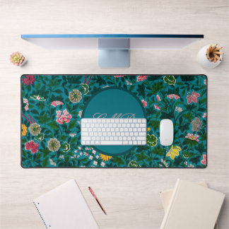 Teal Floral Desk Mat