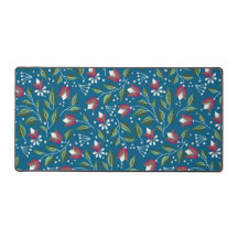 Teal Floral Desk Mat Large Print