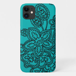 Teal floral doodle iPhone 11 case