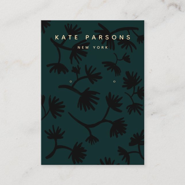 Teal Floral Earring Jewellery Display Business Card (Front)
