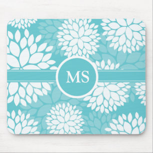 Teal Floral Elegant Pattern Mouse Pad