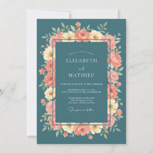 Teal Floral Embrace Wedding Invitation