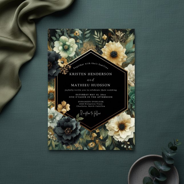 Teal Floral Enchantment Wedding Invitation (Creator Uploaded)