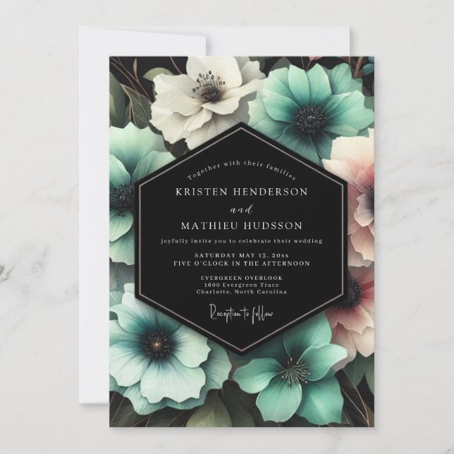 Teal Floral Enchantment Wedding Invitation (Front)